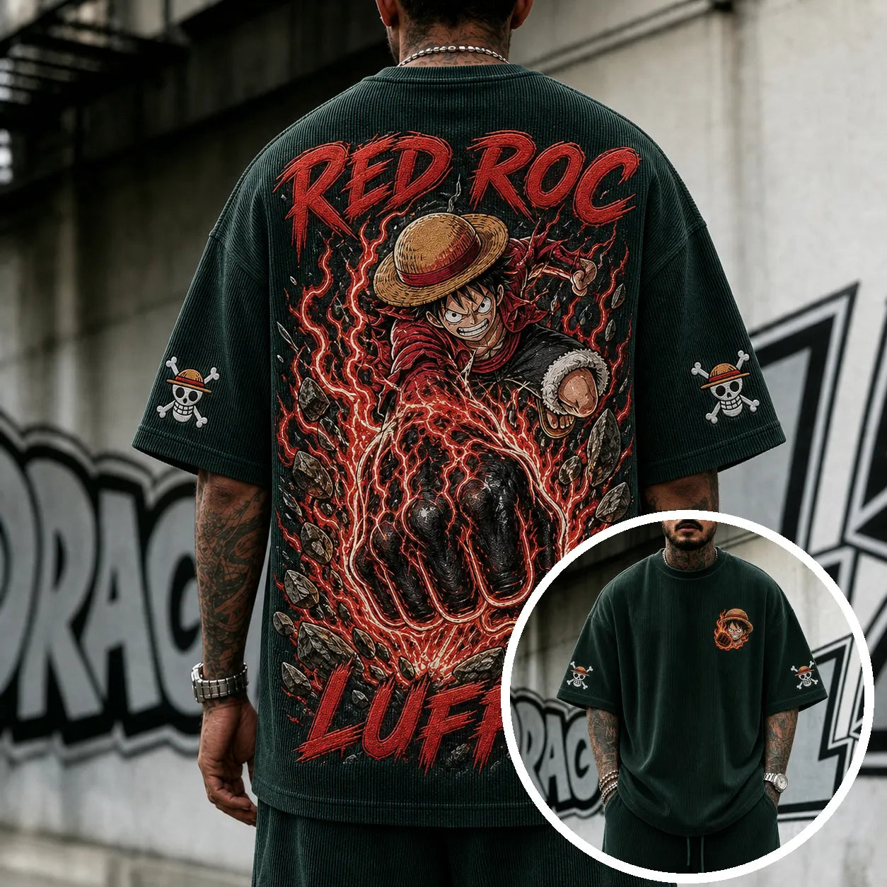 Premium Cotton-Blend Corduroy T-Shirt with Embroidered Patch – Oversized Graphic Tee for Casual Streetwear