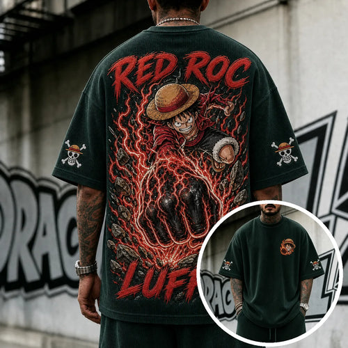 Premium Cotton-Blend Corduroy T-Shirt with Embroidered Patch – Oversized Graphic Tee for Casual Streetwear