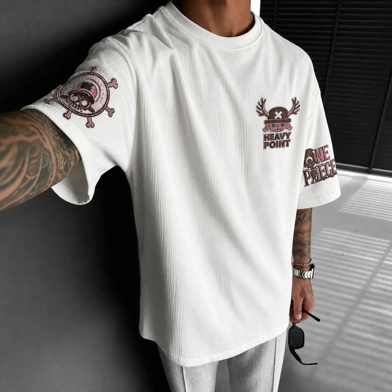 Unisex Short-Sleeve Corduroy T-Shirt With Anime Print