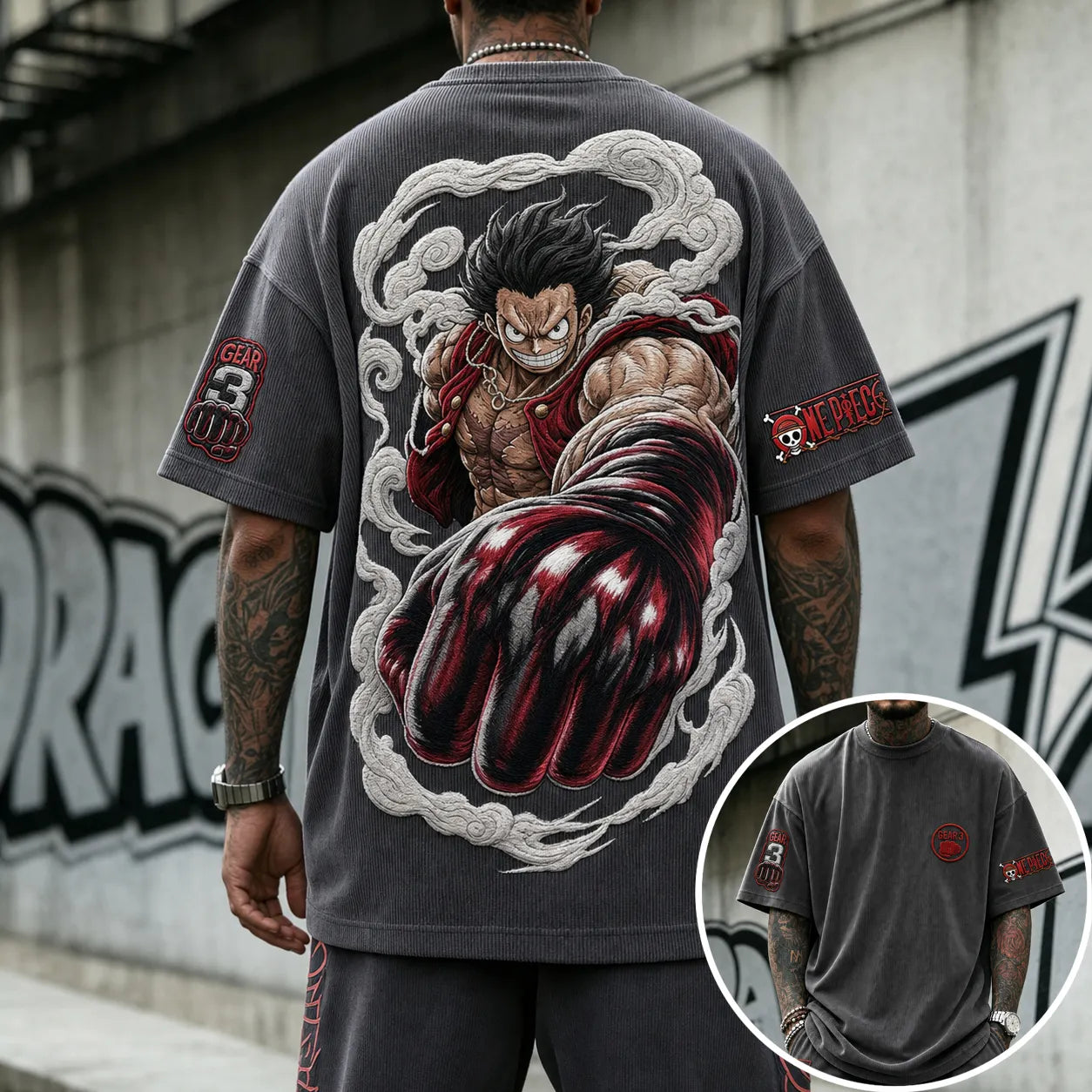 Unisex Short-Sleeve Corduroy T-Shirt With Anime Print