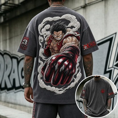 Unisex Short-Sleeve Corduroy T-Shirt With Anime Print