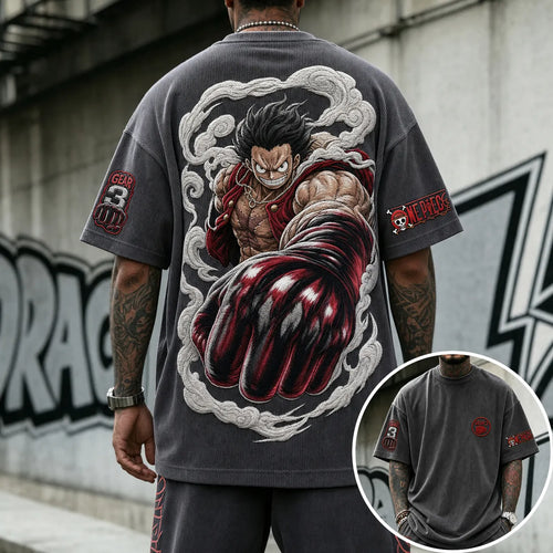 Unisex Short-Sleeve Corduroy T-Shirt With Anime Print