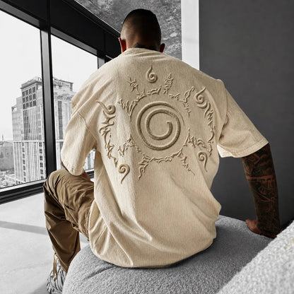 Unisex Anime-Style Retro Corduroy Oversized T-Shirt