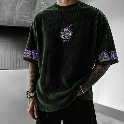 Unisex Short-Sleeve Corduroy T-Shirt With Anime Print