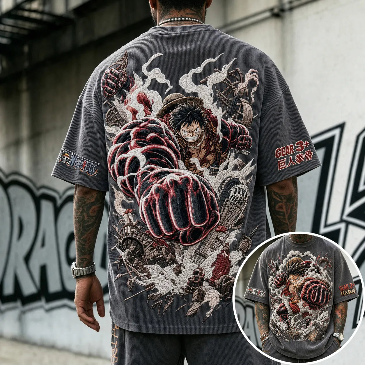 Unisex Short-Sleeve Corduroy T-Shirt With Anime Print