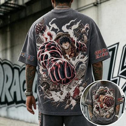 Unisex Short-Sleeve Corduroy T-Shirt With Anime Print