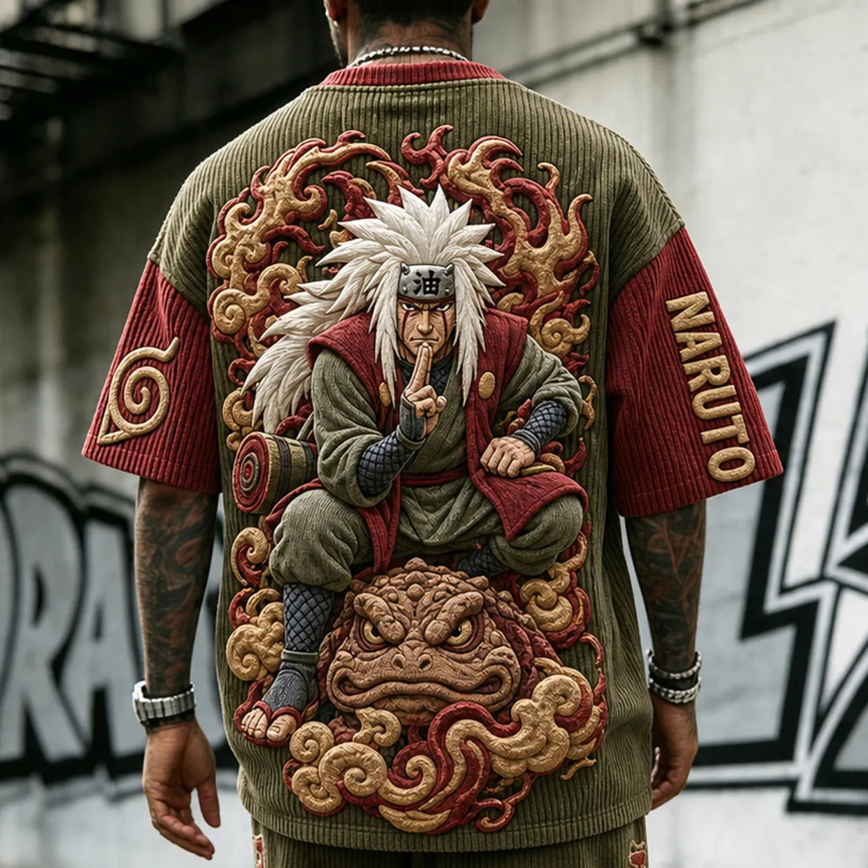 Unisex Anime-Style Retro Corduroy Oversized T-Shirt