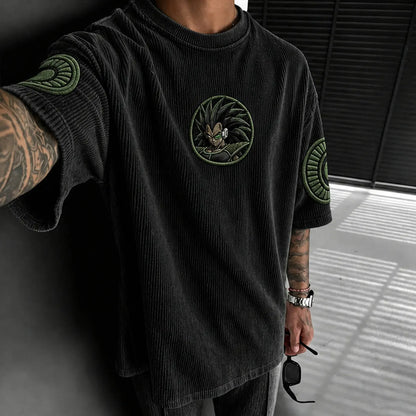Unisex Anime-Style Retro Corduroy Oversized T-Shirt