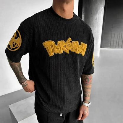Unisex Anime-Style Retro Corduroy Oversized T-Shirt