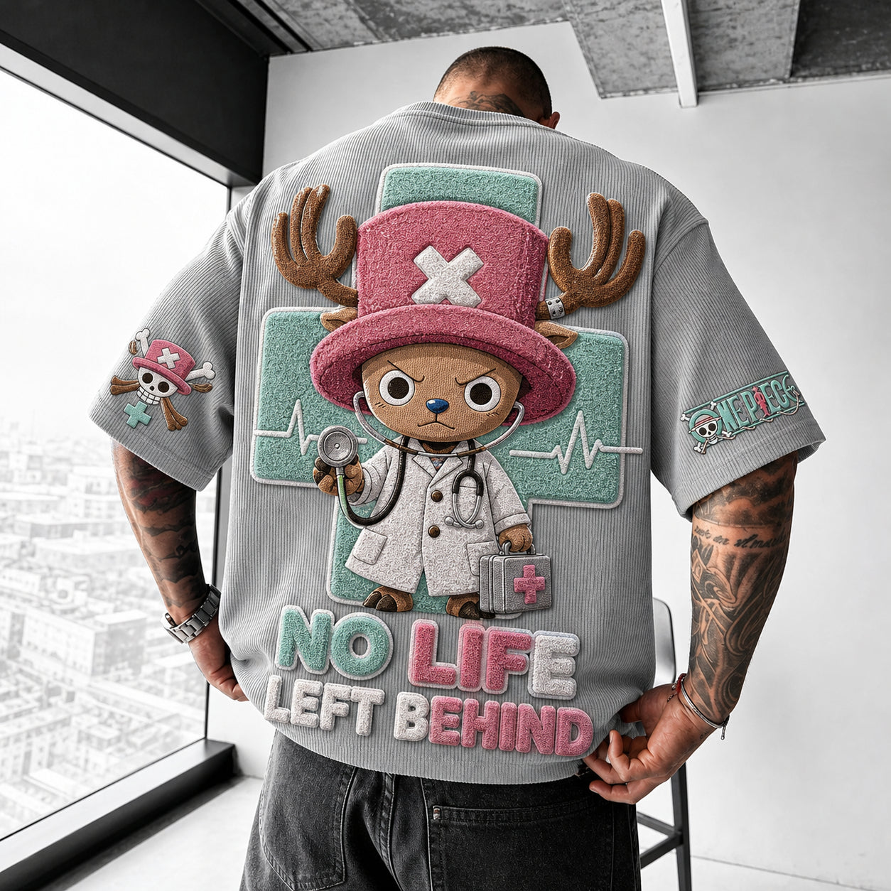 Unisex Short-Sleeve Corduroy T-Shirt With Anime Print