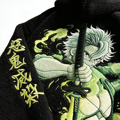 Unisex  Sanemi Shinazugawa Embroidery Sherpa Hoodie