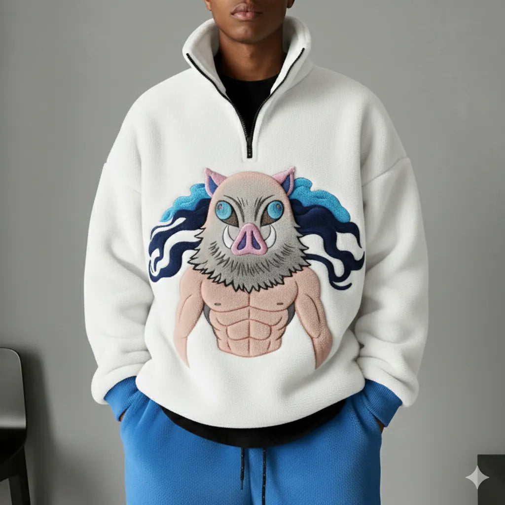 Color-blocked Plush Zip Up Hoodie
