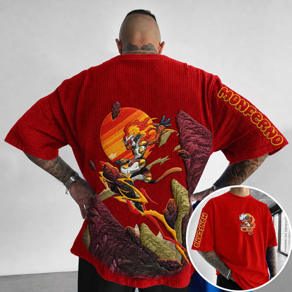 Unisex Anime-Style Retro Corduroy Oversized T-Shirt