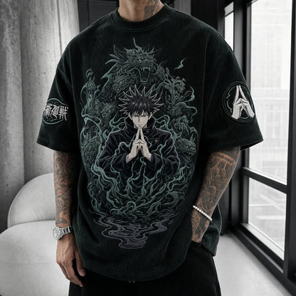 Unisex Anime Print Short-Sleeve Corduroy T-Shirt