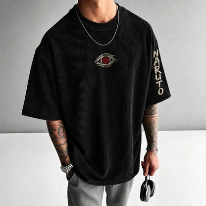 Unisex Anime-Style Retro Corduroy Oversized T-Shirt