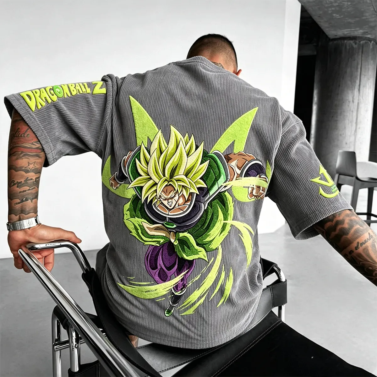 Anime-Inspired Vintage Waffle Knit T-Shirt