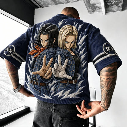 Unisex Anime-Style Retro Corduroy Oversized T-Shirt