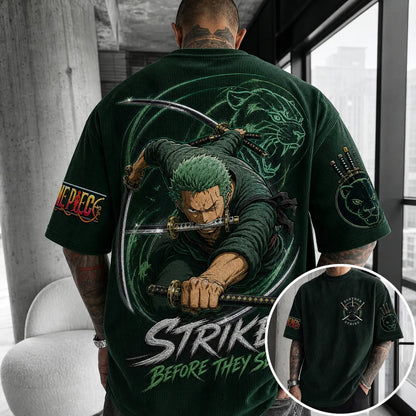 Unisex Short-Sleeve Corduroy T-Shirt With Anime Print