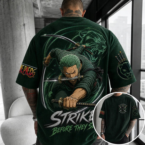 Unisex Short-Sleeve Corduroy T-Shirt With Anime Print
