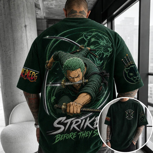 Unisex Short-Sleeve Corduroy T-Shirt With Anime Print