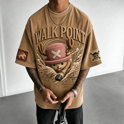 Unisex Short-Sleeve Corduroy T-Shirt With Anime Print