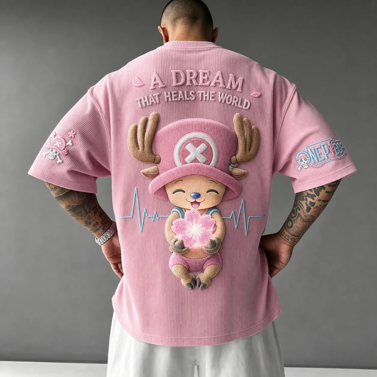 Unisex Short-Sleeve Corduroy T-Shirt With Anime Print