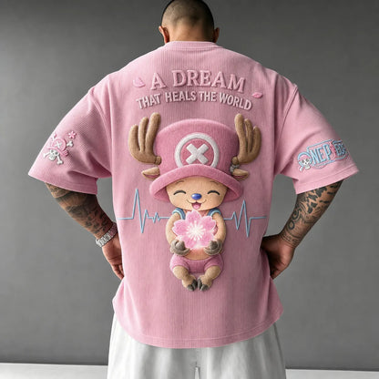 Unisex Short-Sleeve Corduroy T-Shirt With Anime Print