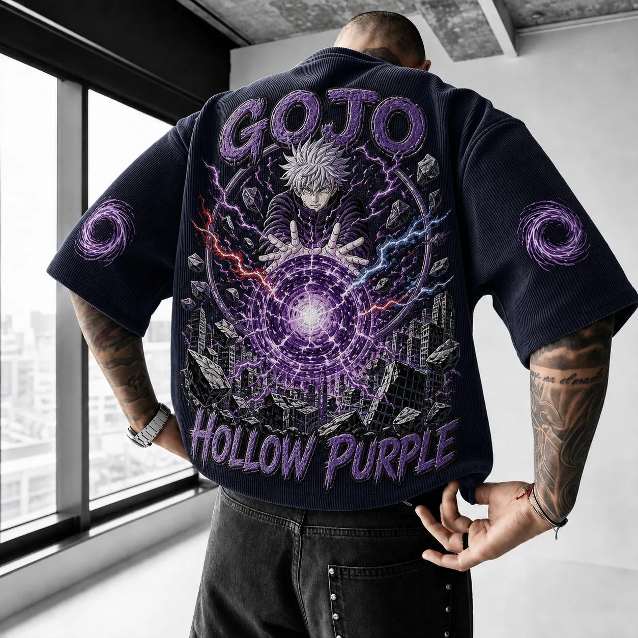 Unisex Anime Print Short-Sleeve Corduroy T-Shirt