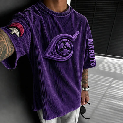 Unisex Anime-Style Retro Corduroy Oversized T-Shirt