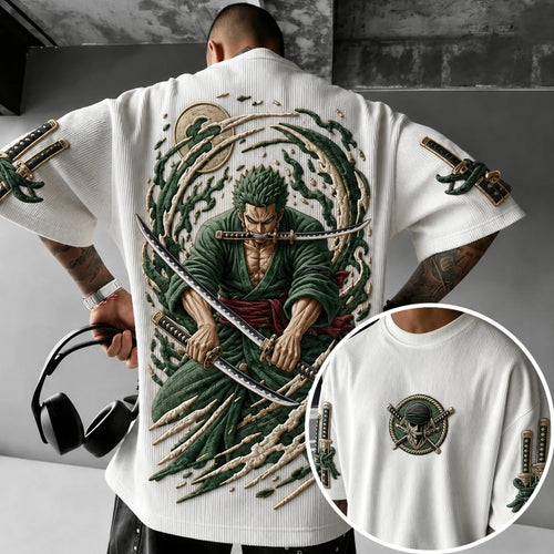 Unisex Anime-Style Retro Corduroy Oversized T-Shirt