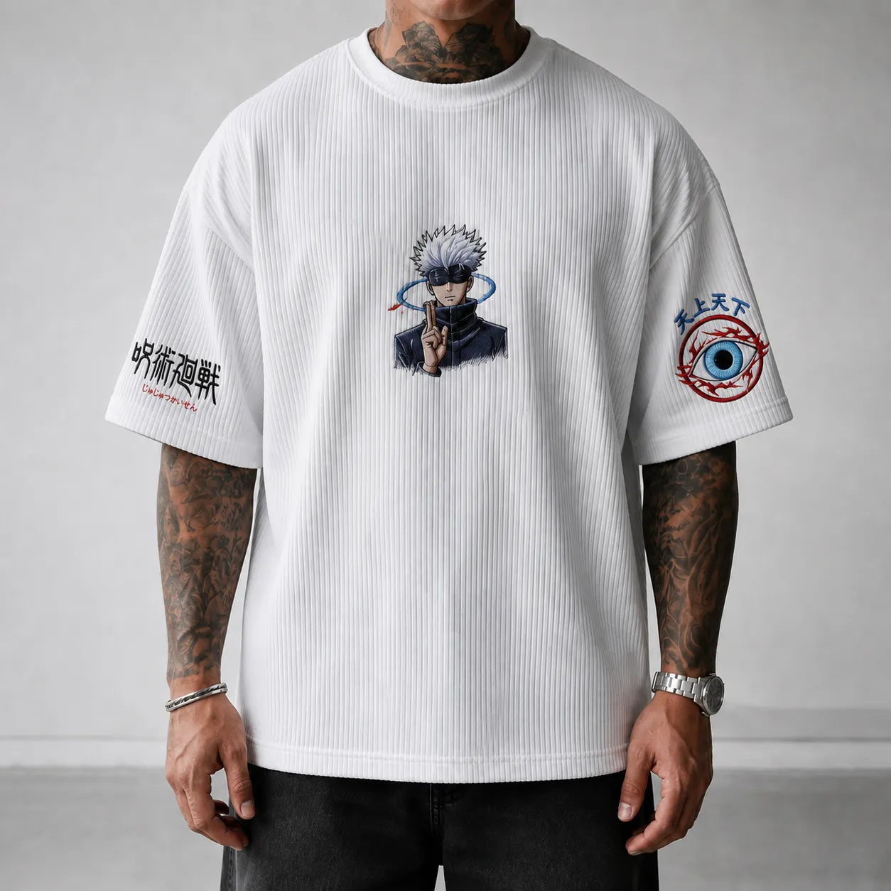 Unisex Anime Print Short-Sleeve Corduroy T-Shirt