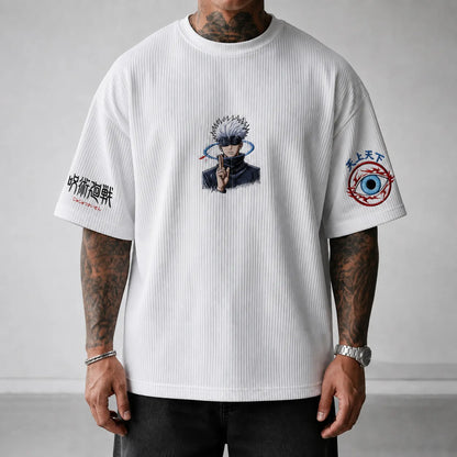 Unisex Anime Print Short-Sleeve Corduroy T-Shirt