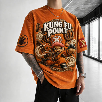 Unisex Short-Sleeve Corduroy T-Shirt With Anime Print