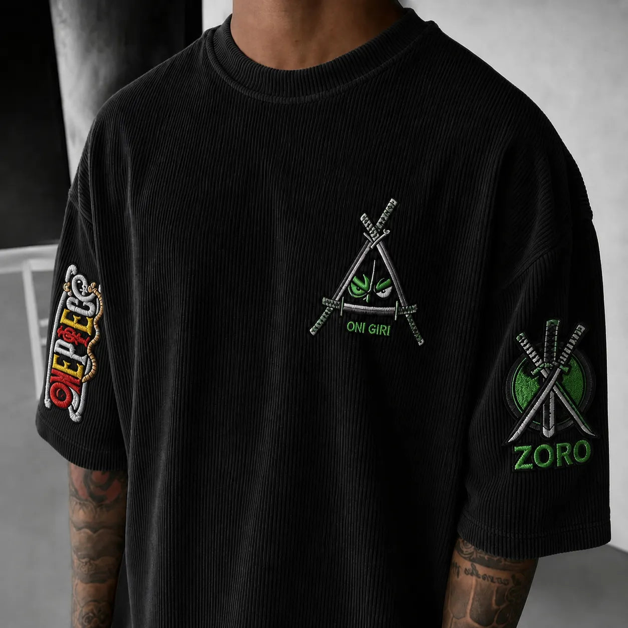 Unisex Short-Sleeve Corduroy T-Shirt With Anime Print