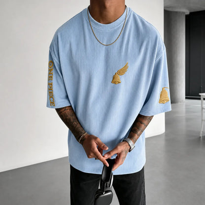 Unisex Short-Sleeve Corduroy T-Shirt With Anime Print