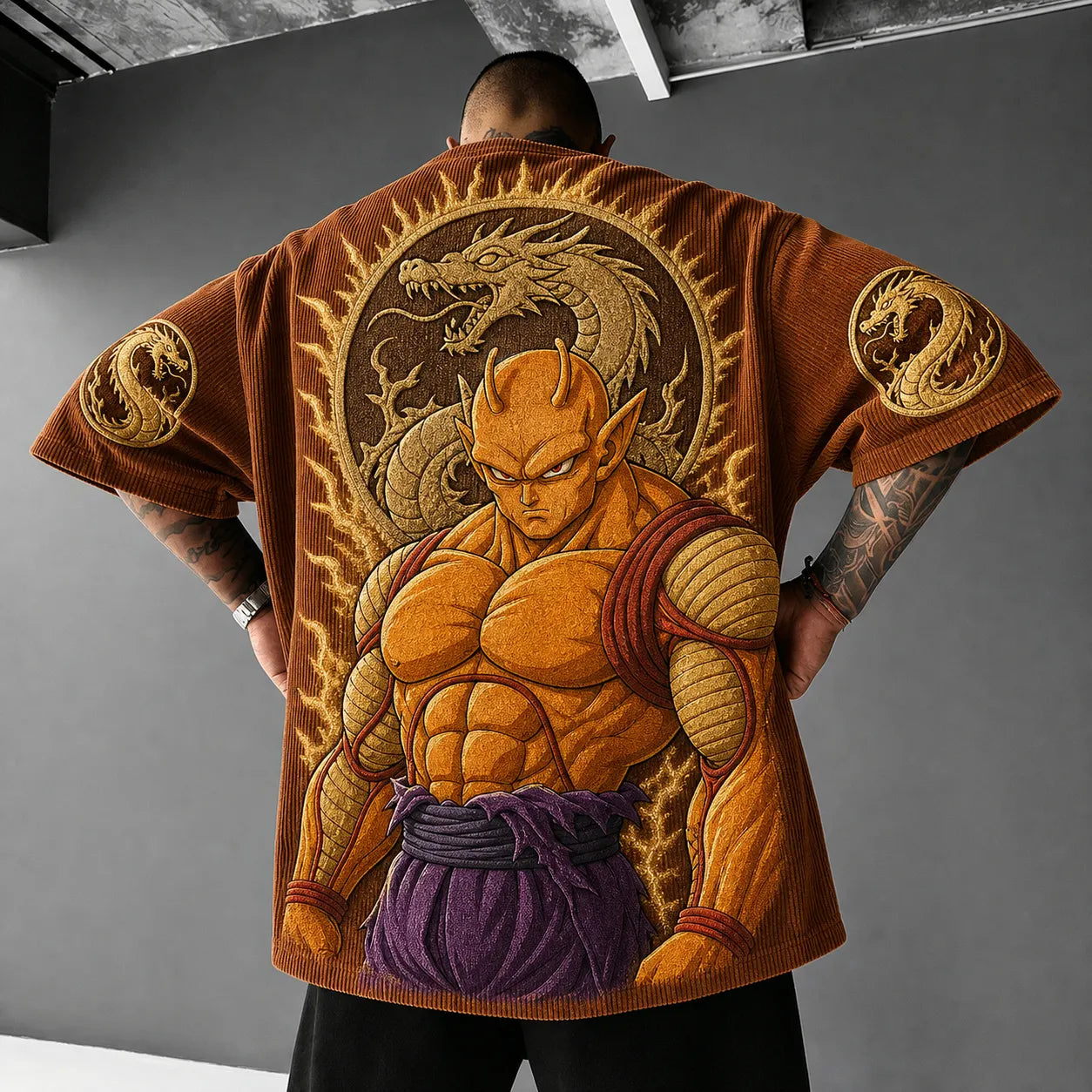 Unisex Short-Sleeve Corduroy T-Shirt With Anime Print