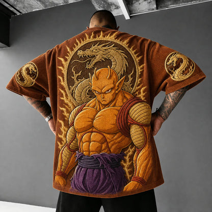 Unisex Short-Sleeve Corduroy T-Shirt With Anime Print