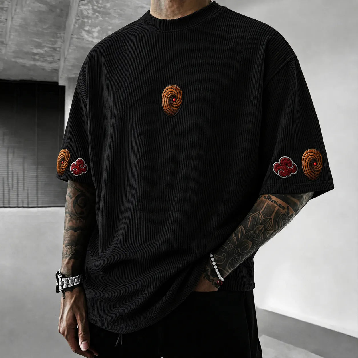Unisex Anime-Style Retro Corduroy Oversized T-Shirt