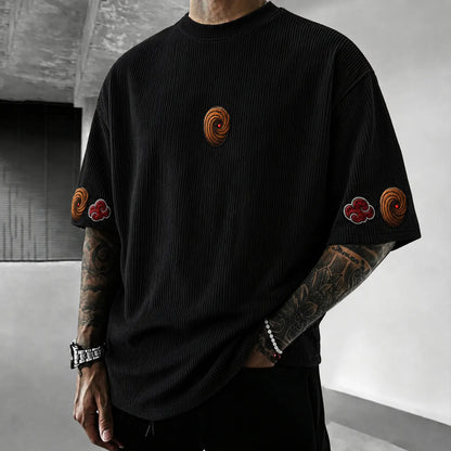 Unisex Anime-Style Retro Corduroy Oversized T-Shirt