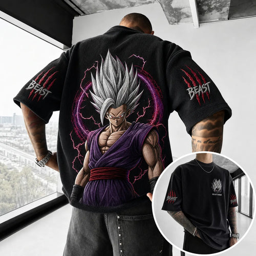 Unisex Short-Sleeve Corduroy T-Shirt With Anime Print