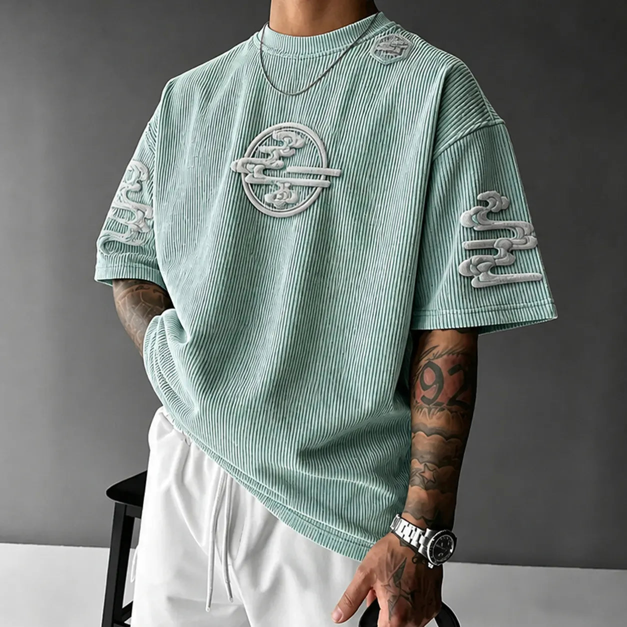 Unisex Anime-Style Retro Corduroy Oversized T-Shirt