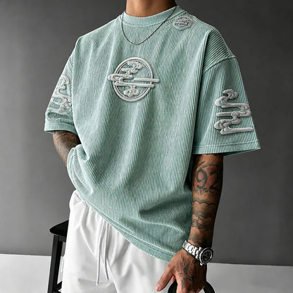 Unisex Anime-Style Retro Corduroy Oversized T-Shirt