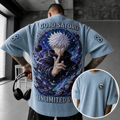 Unisex Anime Print Short-Sleeve Corduroy T-Shirt
