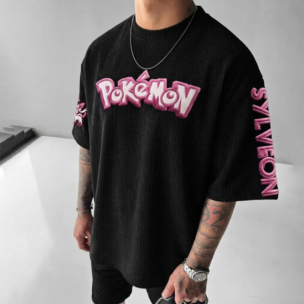 Unisex Anime-Style Retro Corduroy Oversized T-Shirt