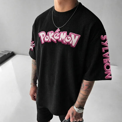Unisex Anime-Style Retro Corduroy Oversized T-Shirt