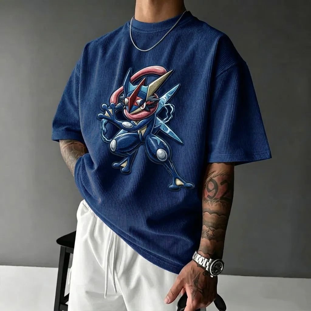 Unisex Anime-Style Retro Corduroy Oversized T-Shirt
