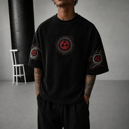 Unisex Anime-Style Retro Corduroy Oversized T-Shirt