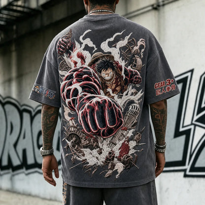 Unisex Short-Sleeve Corduroy T-Shirt With Anime Print