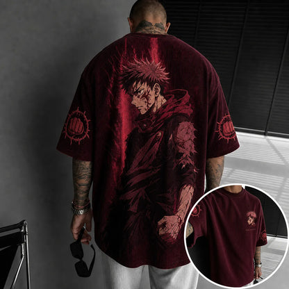 Unisex Anime Print Short-Sleeve Corduroy T-Shirt