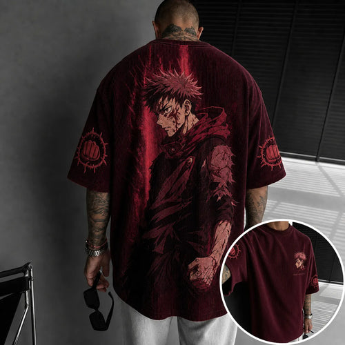 Unisex Anime Print Short-Sleeve Corduroy T-Shirt